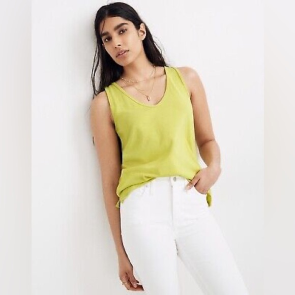 Madewell Women's Tomboy V-Neck Tank Top Lime Green Size Small - Picture 1 of 8